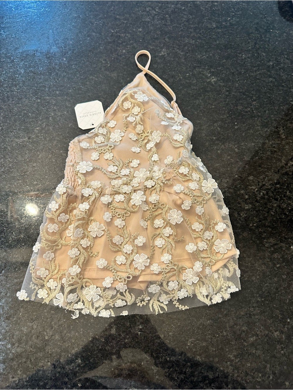 Altar'd State Sheer White & Gold Floral Lace Chemise - Picture 7 of 10